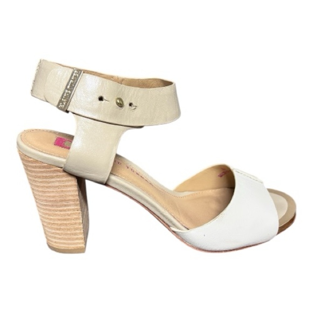 👡Elaine Turner Cream & Taupe Block-Heel Sandals Size 8